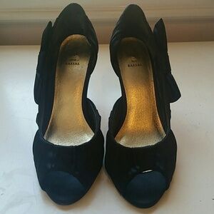 Bakers  heels shoes satin black fabric size 7.5.